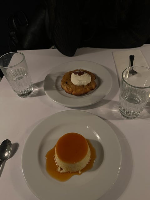 Top food spots in Copenhagen with a picture of our desserts (créme caramel and apple pie).