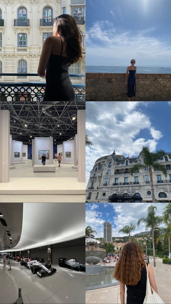 Collage of our pictures taken during our Graduation trip in South of France including the Casino in Monaco, outfits and the car collection of the Prince of Monaco and an exhibition of Monet.